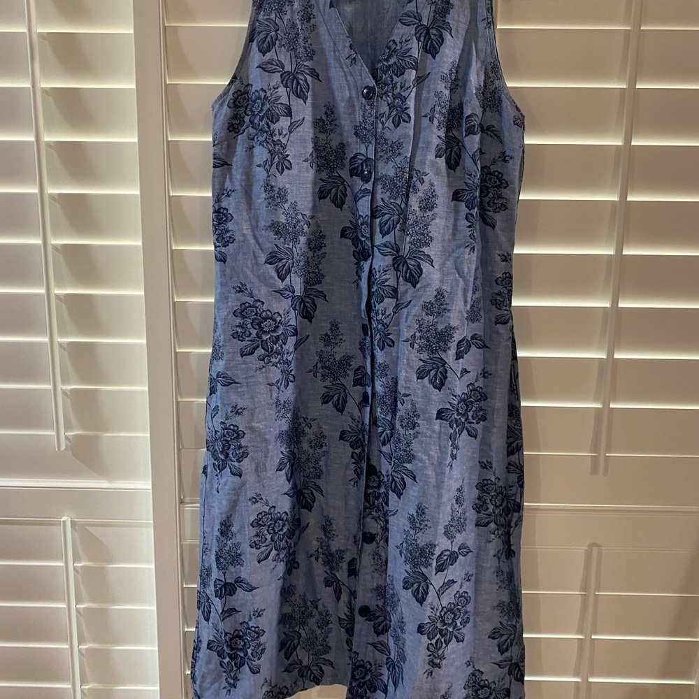 Liz Claiborne Blue Floral Linen Blend Dress